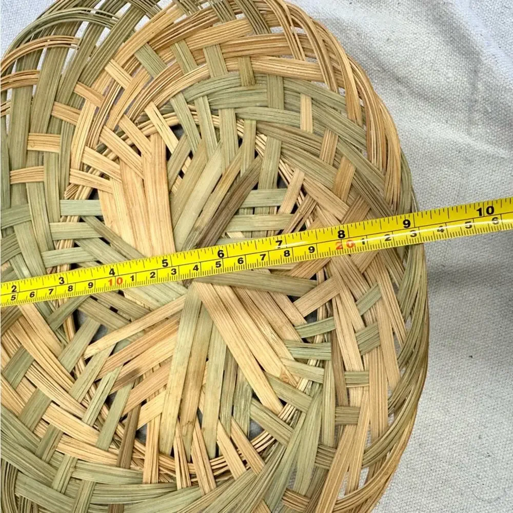 Vintage set of 2 southwest boho woven wicker basket/tray in natural‎ & greens
